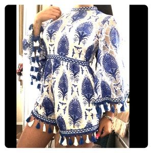 Blue and white romper